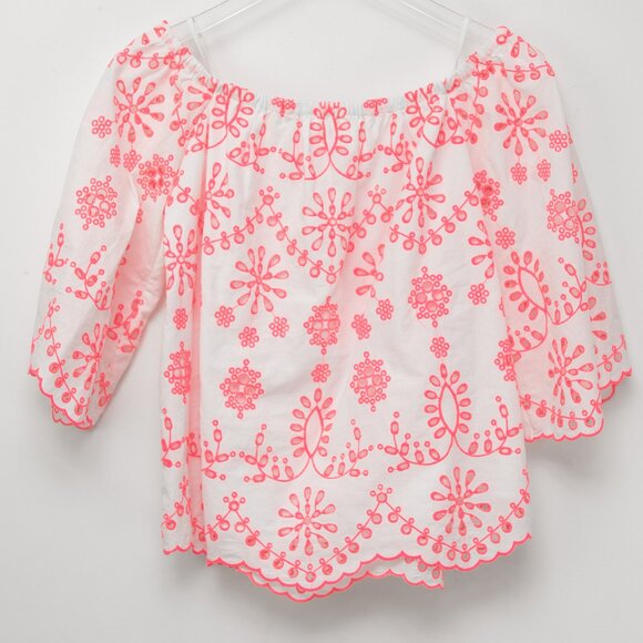 Lilly Pulitzer Laurenne Off The Shoulder Top Karmic Coral Pink White Size Small - Picture 2 of 7